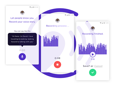 Hi Dribbble, it's a recording process app debut purple recording sound ui voice