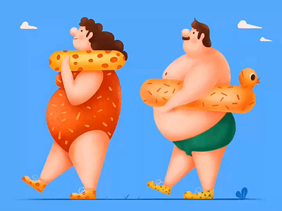 Fat Man And Fat Woman Process design illustration illustrator