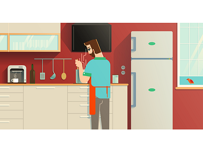 Man in the kitchen illustration kitchen man