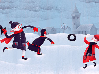 Happy New Year 2020 digitalart illustrator kids newyear playing snow winter
