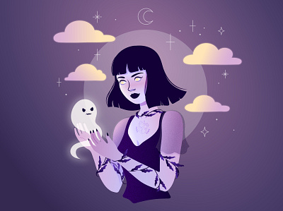 Moody ghost adobe illustrator character design ghost girl illustration illustration vectorart witchy woman illustration