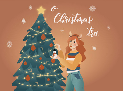 Christmas tree adobe illustrator character design christmas christmas card christmas tree girl illustration illustration vectorart woman illustration