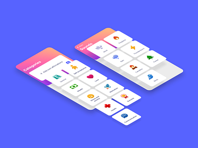 Categories and sounds cards | Rise app affirmation app calm design flat gradient hig interface ios modern trendy design ui user experience ux