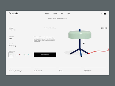 f-trade product page animation color design fashion furniture lamp light minimal product prototype ui ux