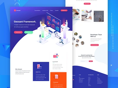 Geosant - CSS Framework Landing Page 2019 trend clean color framework illustration isometric landing page minimal typography ui ux web web design