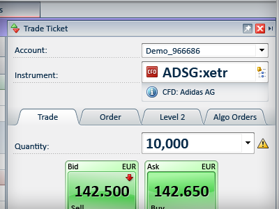 Saxo Bank trade ticket window slide panel interface