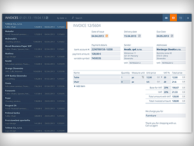 Invoicing app mock-up