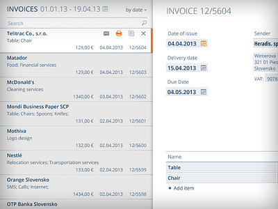Invoicing app light version app interface ui ux web