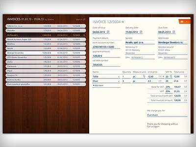 Invoicing app interface mock-up