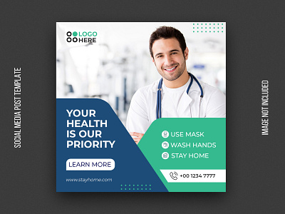 Medical Social Media Post Template abstract banner brochure business clinic design doctor facebook flyer healthcare healthy instagram media post social stay safe tempalte