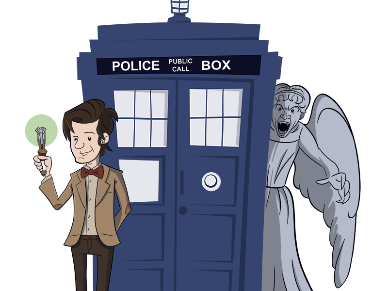 Behind Who cartoon doctor who illustration tardis weeping angel