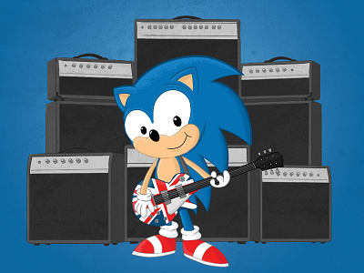 Sonic Rocking amps cartoon games guitar hedgehog illustration music photoshop retro sonic sonic the hedgehog vector
