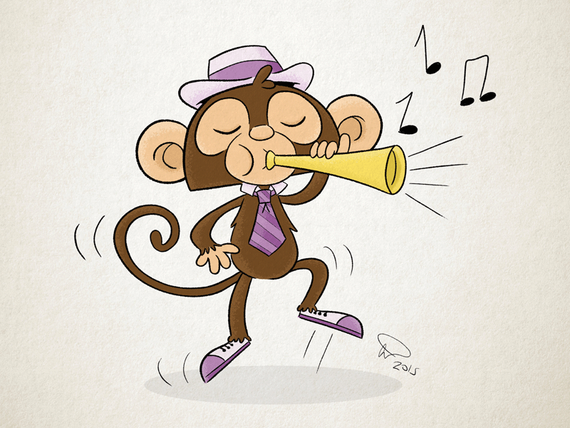 Monkey Playing the Trumpet animal cartoon cute daily doodle illustration monkey photoshop trumpet