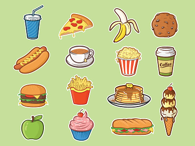 Food App Stickers app burger coffee food illustrator ios iphone pizza stickers vector