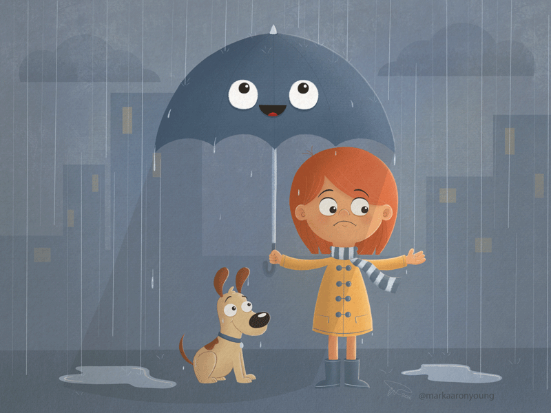 Rainy Day cartoon city colour cute dog girl ipad pro kids lit photoshop procreate rain