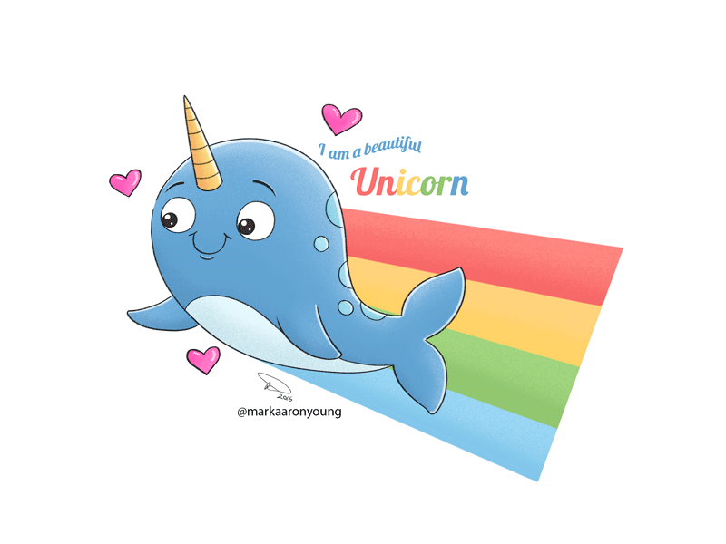 Unicorn of the sea cartoon cute happy narwhal rainbow sea unicorn