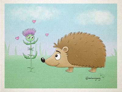 Kindred spirits animal cartoon cute hedgehog illustration love plant spikey thistle