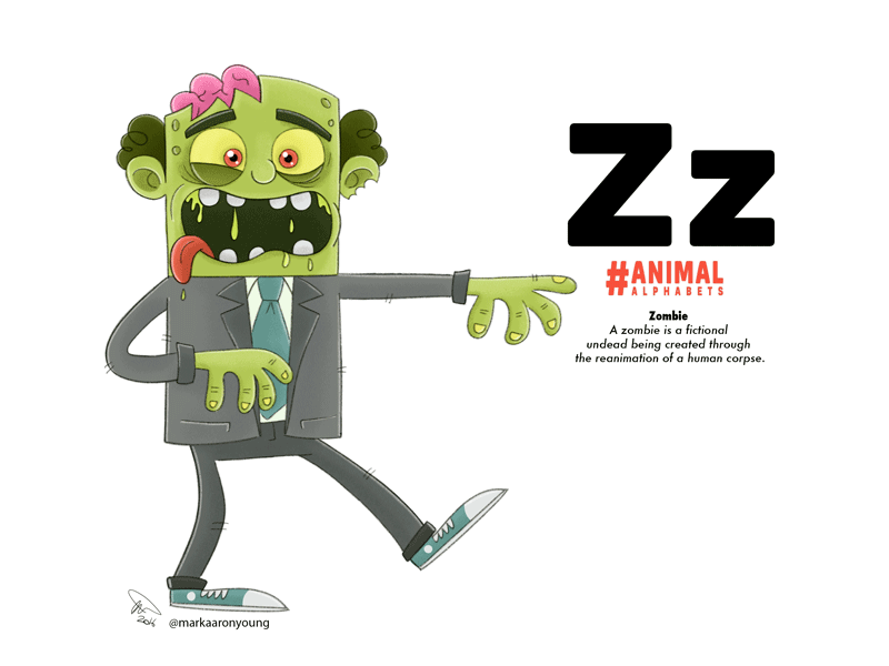 Z is for Zombie alphabet cartoon cute horror illustration man photoshop procreate undead zombie