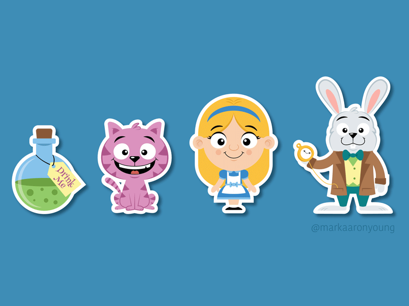 Alice in Wonderland Stickers alice alice in wonderland cartoon cat cute fairy tale illustration rabbit stickers vector