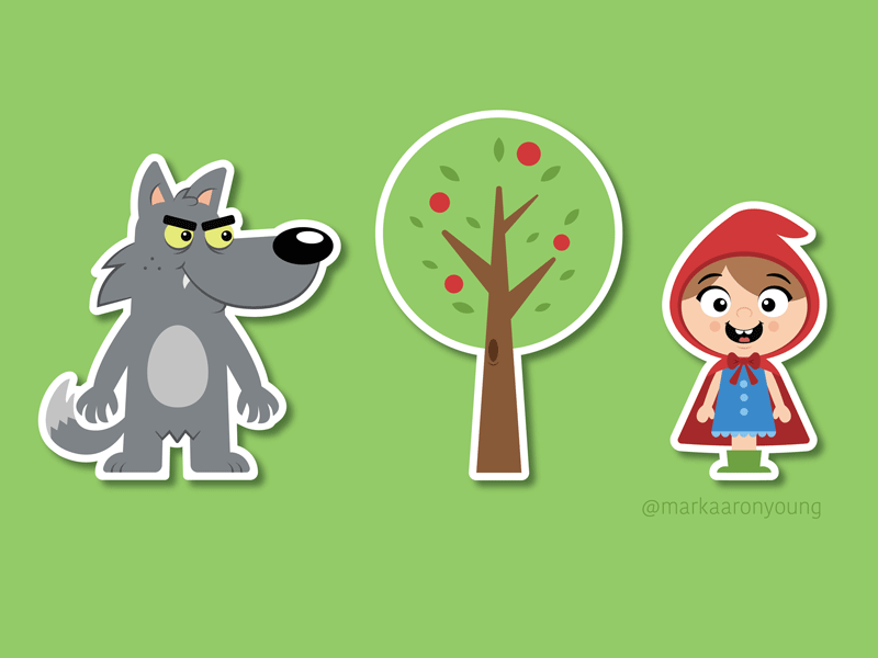 Big Bad Wolf Stickers big bad wolf cartoon cute fairytale illustration little red riding hood stickers vector wolf