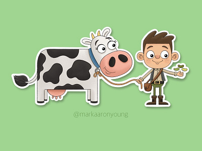 Jack and the beanstalk sticker boy cartoon cow cute fairytale illustration jack and the beanstalk sticker