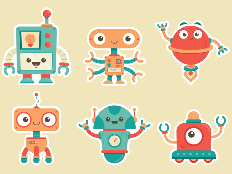 Robot Stickers cartoon character design cute illustration retro robot stickers vector