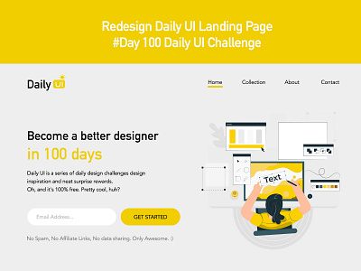 Day 100 - Redesign Daily UI Landing Page challenge landing page uidesign ux