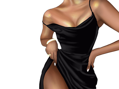 Fashion illustration, black silk dress