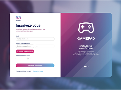 GAMEPAD - Sign up #DailyUI001 branding design e sport formulaire graphic design inscription sign up ui