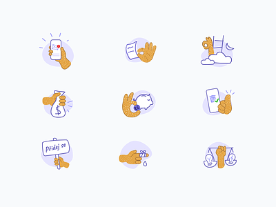 Icon set branding bulb check death electricity hand hands icon illustration injury insurance joinus mobile money piggy piggybank power thumb thumbs up