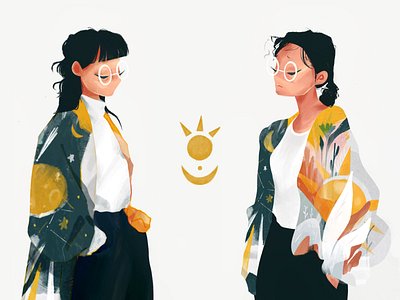 Sun and Moon art branding character design character illustration cute design digital painting girl illustration procreate