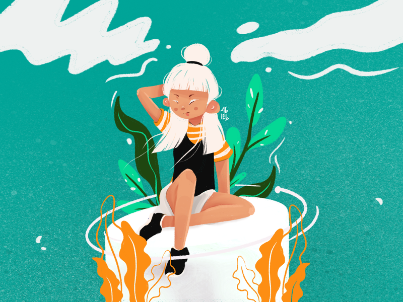 Ocean procreate illustration digital painting girl cute character design art