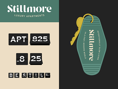 Stillmore Retro-Inspired Branding apartment bestill brand branddesign branddesigner brandidentity branding condo flipclock intentional intentionaldesign key motelkey nebraskadesigner omahadesigner retro retrobrand retrokey retromotelkey