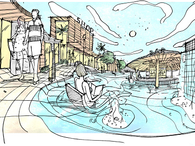 Shopping Area Concept architecture art concept creative design illustration sketch swimming swimmingpool