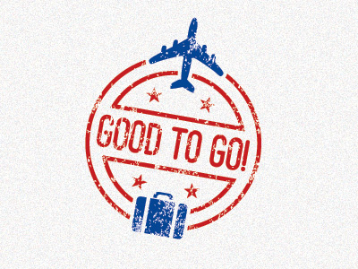 Good To Go 2 airplane blue icon logo luggage passport plane red stamp travel