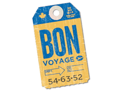 Bon Voyage bag blue gold luggage retro tag travel vintage