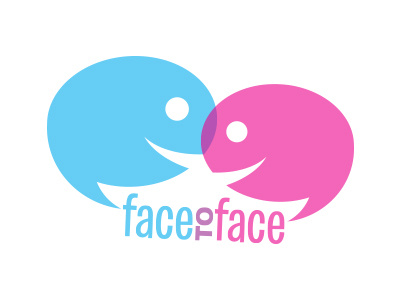 Face to face blue conversation face faces overlap pink smile speech bubble talking