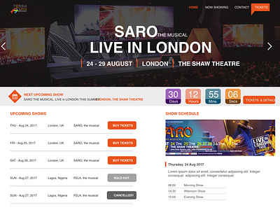 A stage play and ticketing website: Homepage