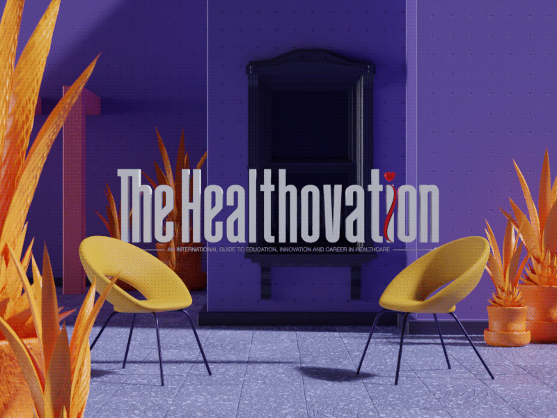 Healthovation Talk Show Title 3d animation aftereffects animation b3d blender3d health innovation interview magazine illustration oranges purple talk show title title sequence yellow youtube channel