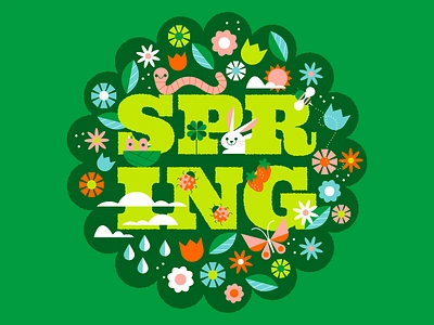 Spring! birds bugs butterfly cute daisy easter easter bunny flower flowers illustraion ladybug rain seasons spring typogaphy worm