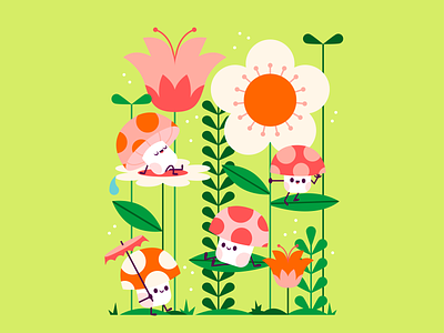 Forest Friends character colorful cute flower forest fun fungi happy illustration mushroom vector woodland
