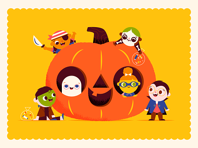 Pumpkin Pals character costume cute ghost halloween holiday illustration jackolantern kids pirate pumpkin skeleton trick or treat vampire vector
