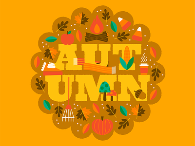 Happy Autumn! autumn autumn leaves colorful fall happy illustration pumpkin season type typography vector vector illustration