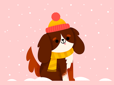 Snow pup cavalier character christmas cold cute dog fun holiday illustration snow vector winter