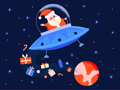 Flying Saucer Santa character christmas cute flying saucer happy holiday illustration retro rocket santa space ufo