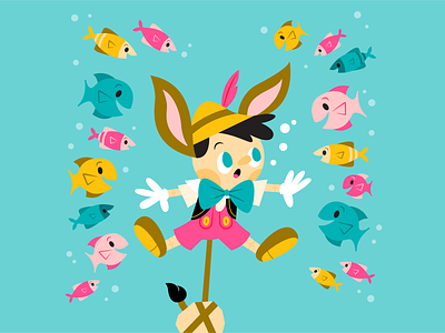 Pinocchio character colorful cute disney fish illustration pinocchio simple underwater vector