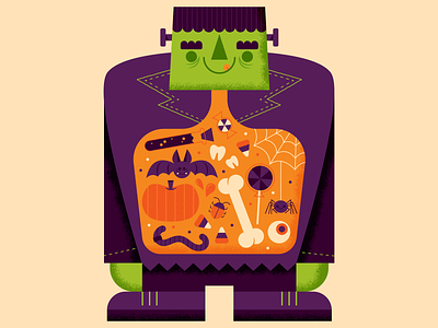 Full Frankenstein candy character cute frankenstein halloween holiday illustration pumpkin spooky