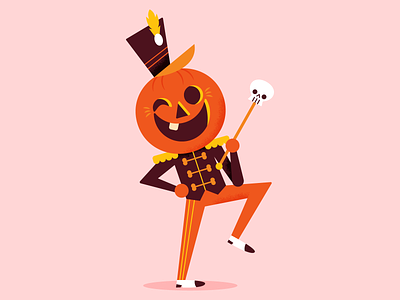 Marching into Halloween character cute design fun halloween holiday illustration marching band pumpkin retro vintage