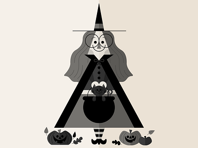 Witchy black cat character cute fun halloween happy holiday illustration retro witch