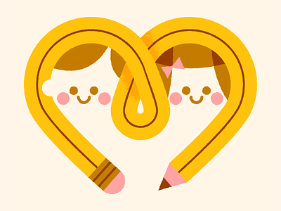 I'm drawn to you character cute design fun happy heart illustration love pencil retro valentine vector